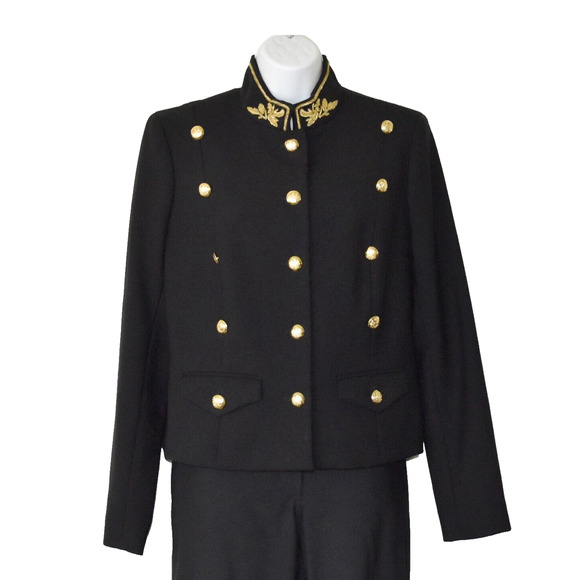 C0 NWT LAUREN RL Blk Wool Double Breasted Gold Embroidery Military Jacket Sz 10 - Picture 1 of 5